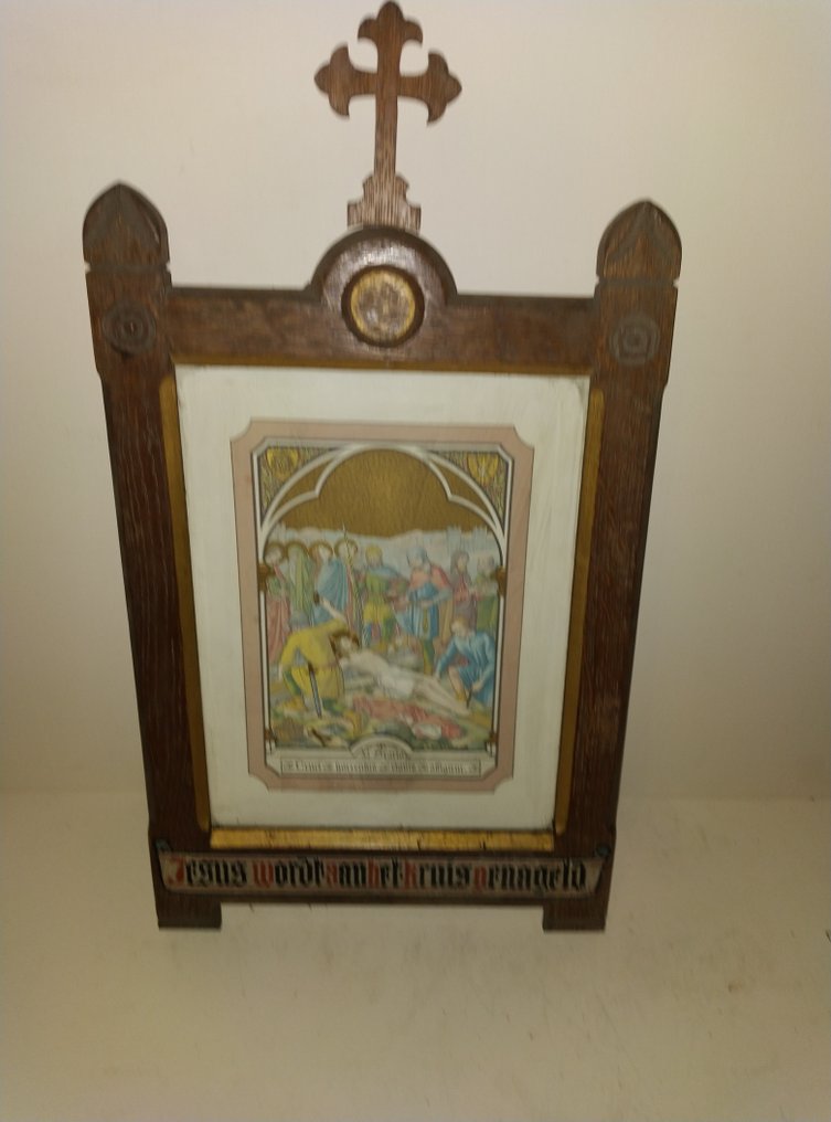 Way of the Cross - Station IX - 27 x 50 cm - Antique - Wood - 1850-1900 #1.0