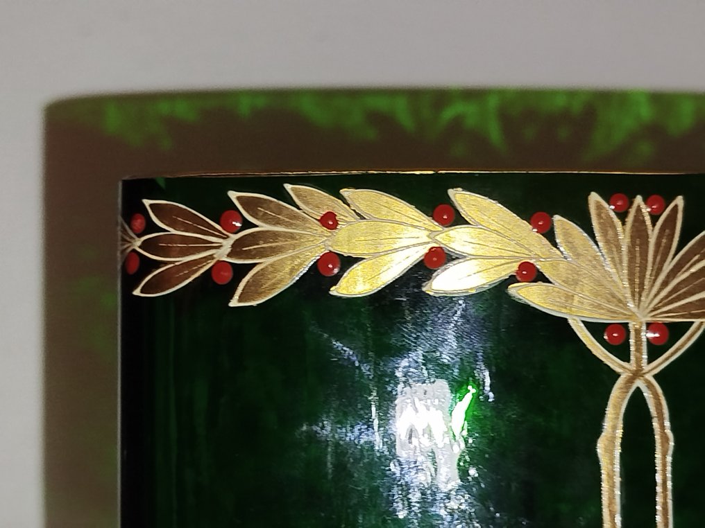 Josef Riedel (1862-1924) coupe Art Nouveau - fond "aventurine", émaillage à l'or - 单花花瓶 - 玻璃 #4.3