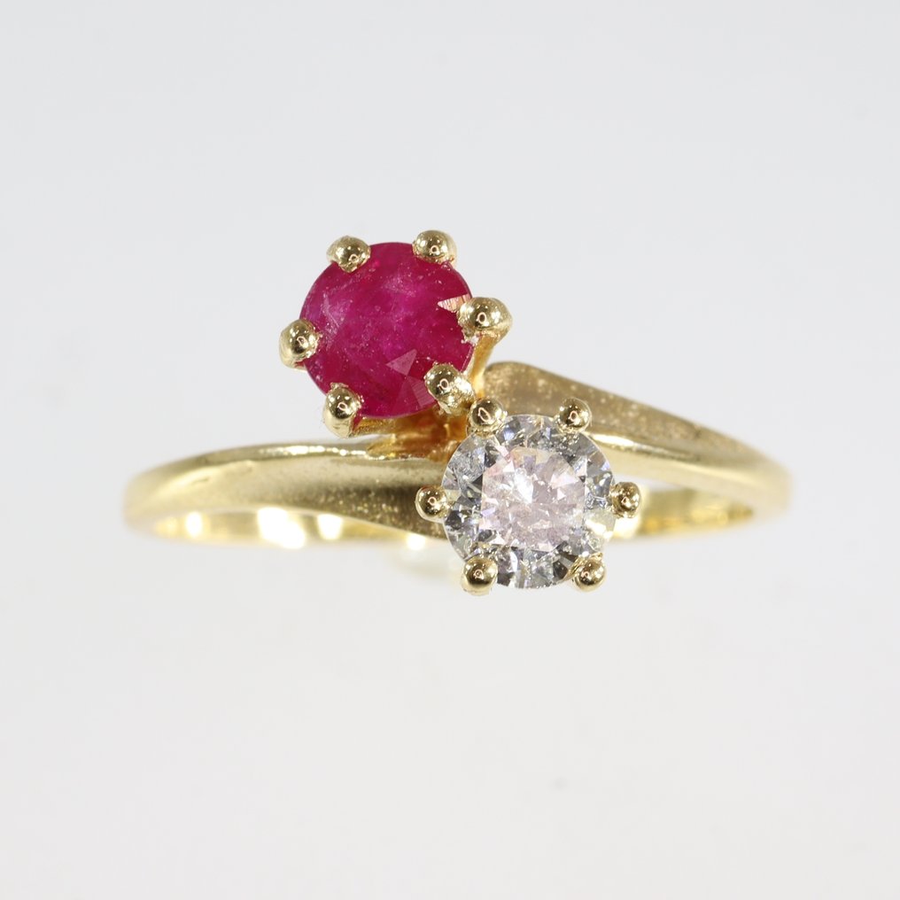 没有保留价 - 戒指 - 18K包金 黄金 -  0.41ct. tw. - 钻石 - Ruby，复古 1980 #4.3