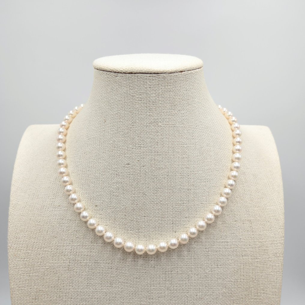 Zonder minimumprijs - Halsketting Zilver Parel - Akoya 7.0mm 17.7in #4.3