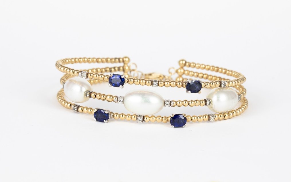 手鈪 - 18 克拉 白金, 黃金 - 1.69ct. tw. 鉆石 (天然) - 藍寶石 #1.0