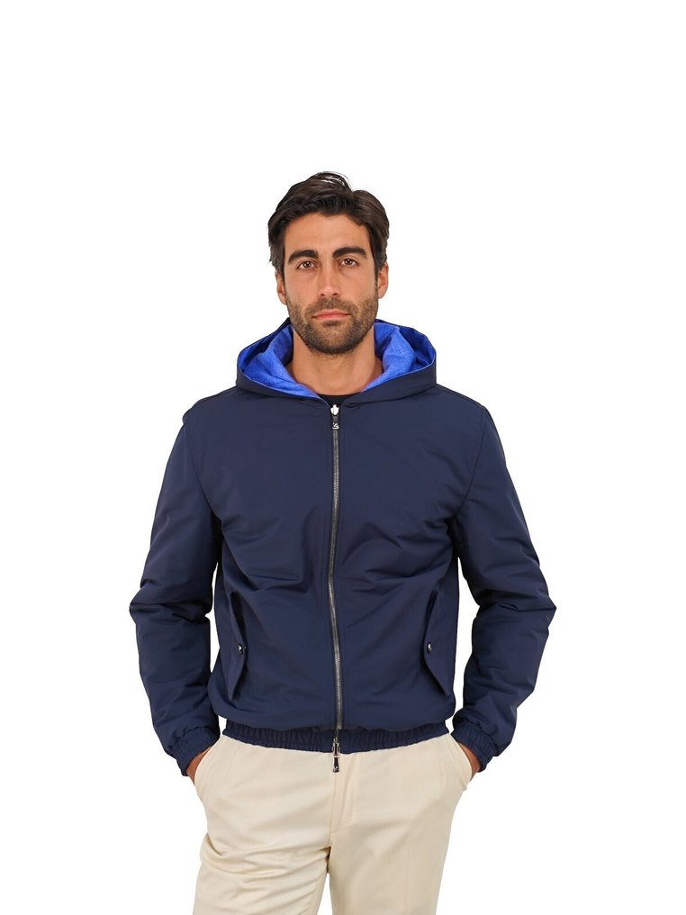 ISAIA NAPOLI RRP 3400€ Blue Reversible Hooded Bomber Jacket Wool Blend - 50 IT - Casaco Bomber - New with tags #1.0