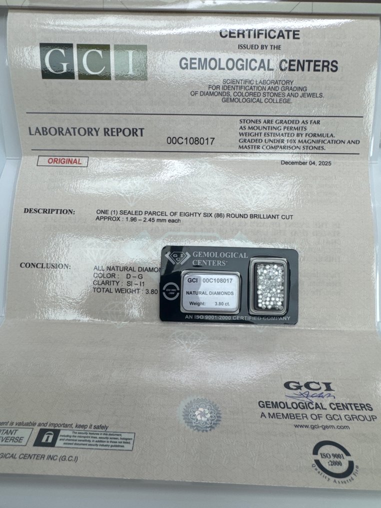 没有保留价 - 86 pcs 钻石 (天然) - 3.80 ct - 圆形 - D (无色), E, F, G - SI1 微内含一级, I1 内含一级, SI2 微内含二级 - 以色列宝石中心(G.C.I.) #1.0