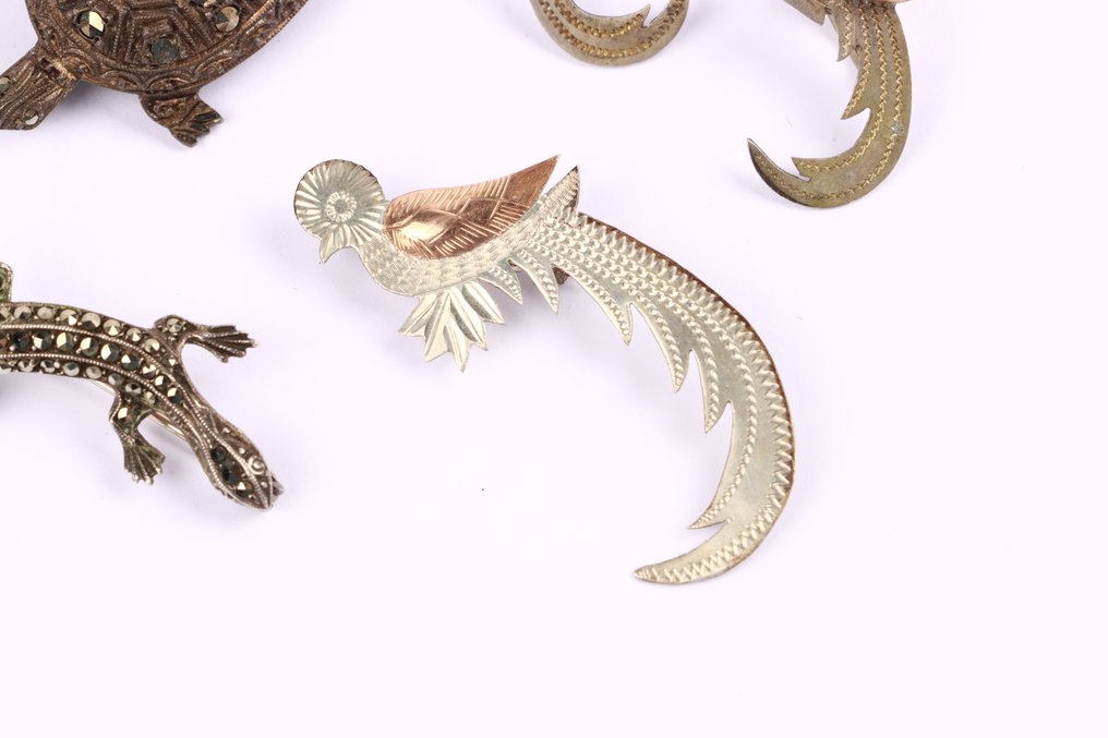 Senza prezzo di riserva - Spilla Argento - Animale in stile vintage con marcasite #1.0