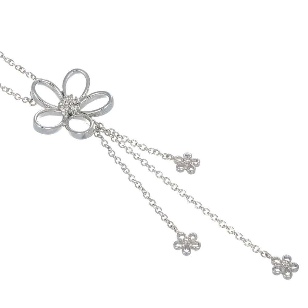 Κολιέ με μενταγιόν - 18 καράτια Λευκός χρυσός - 0.12ct. tw. Διαμάντι (Φυσικό) #1.0