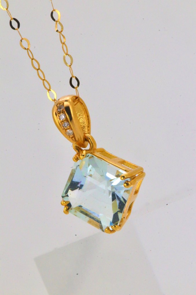 χωρίς τιμή ασφαλείας - Κρεμαστό κόσμημα - 14 καράτια Κίτρινο χρυσό Ακουαμαρίνης #4.3