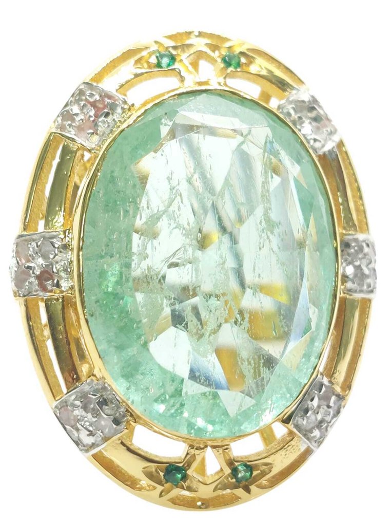 Nincs minimálár - Gyűrű - 9 Kt Ezüst, Sárga arany Smaragd - Vegyes drágakövek #3.2