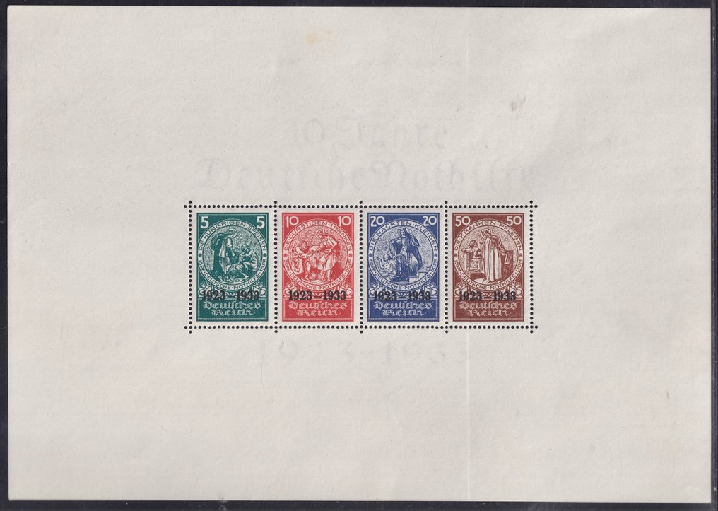 德意志帝国 1933 - 块发行：德国紧急救援10年。已认证：Schlegel BPP。 - Michel: 2 #1.0