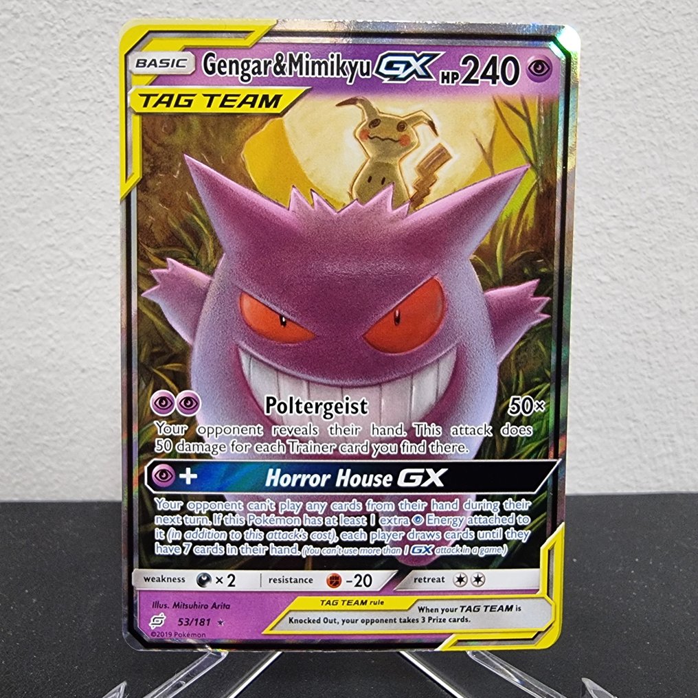 Pokémon - 1 Card - Gengar & Mimikyu GX 53/181 Πλήρης τέχνη, Holo - Sun & Moon - Team Up #1.0