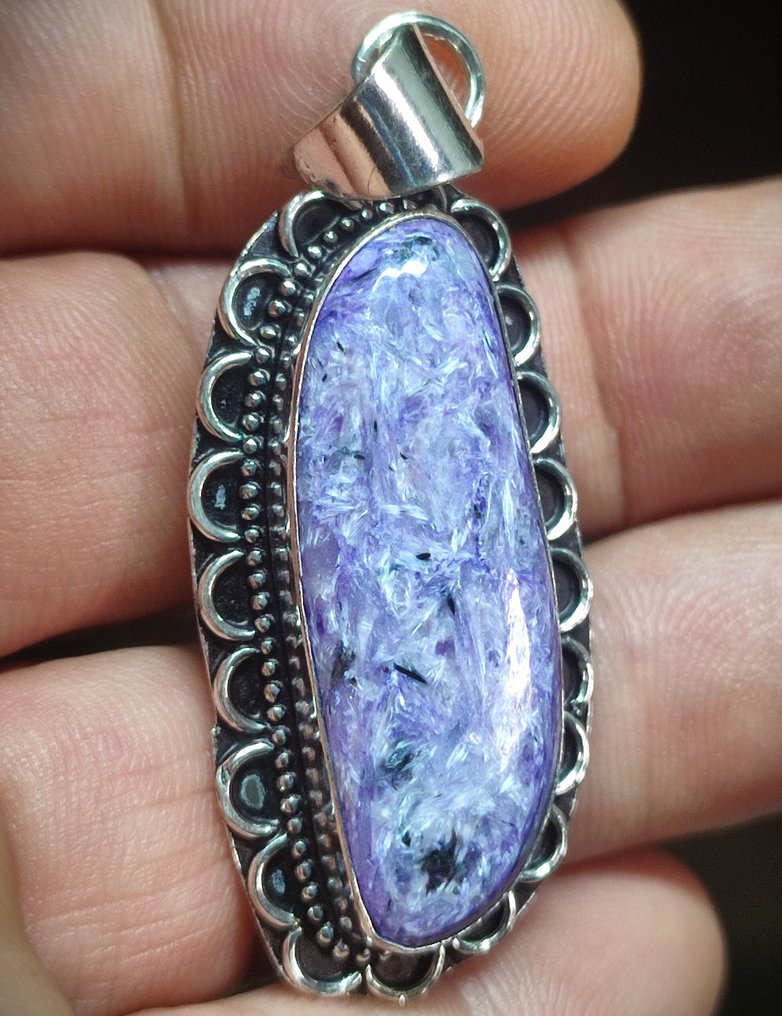 非常漂亮的一流品质查罗石925银吊坠，免运费 - 吊坠 #2.1