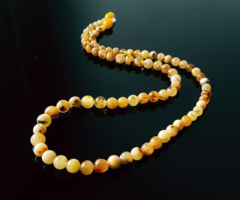 Κεχριμπάρι Σπάνια γυναικεία ανδρική unisex αλυσίδα με Butterscotch Baltic Amber - στρογγυλές χάντρες Amber- 12 g #3.2