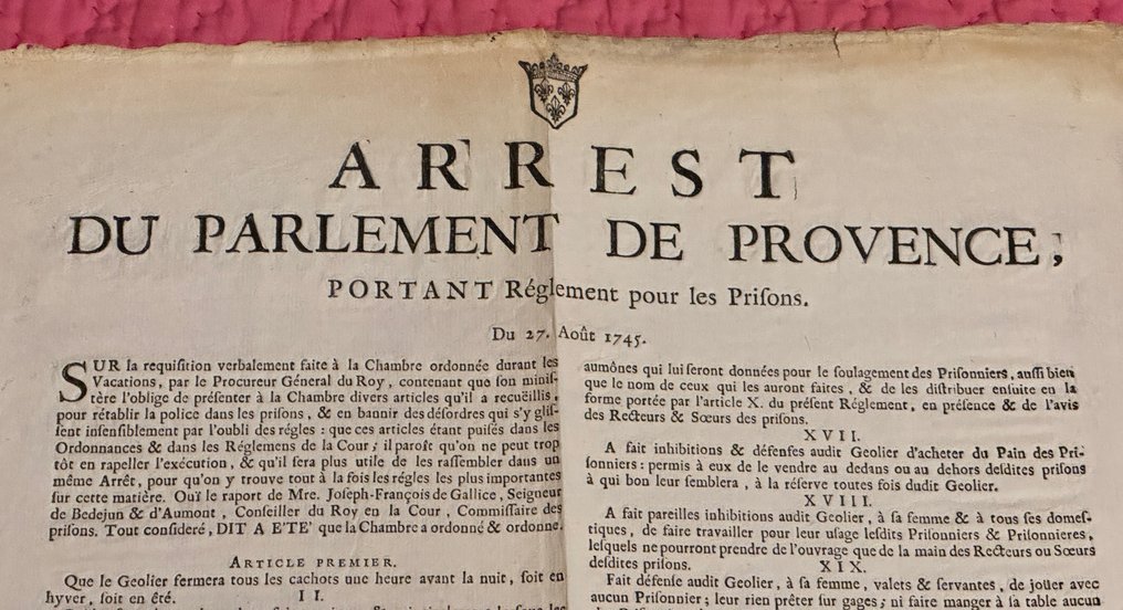Document - Parlement De Provence - Règlement Pour Les Prisons - 1745 #2.1