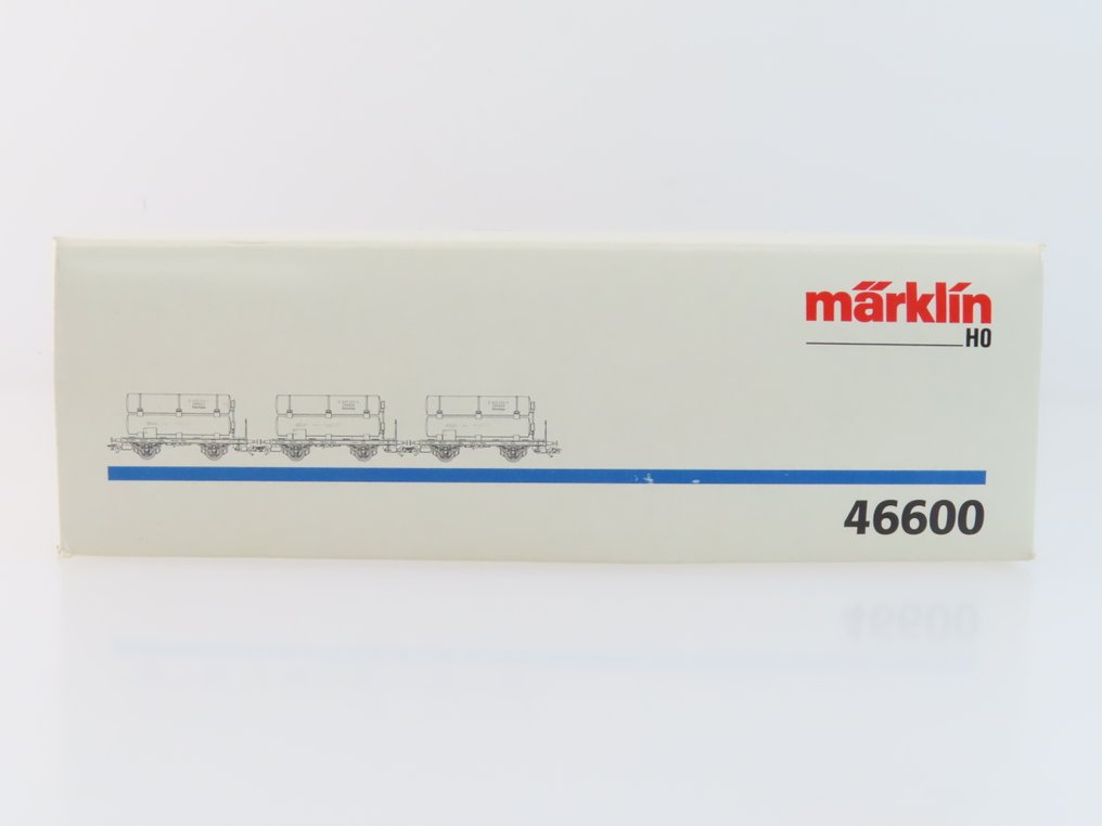 Märklin H0 - 46600 - Godsvagn-set för modelltåg (1) - 3-delat godsvagnsset med 2-axlade platta vagnar med last (Gasflaskor) - K.Bay.Sts.B #4.3
