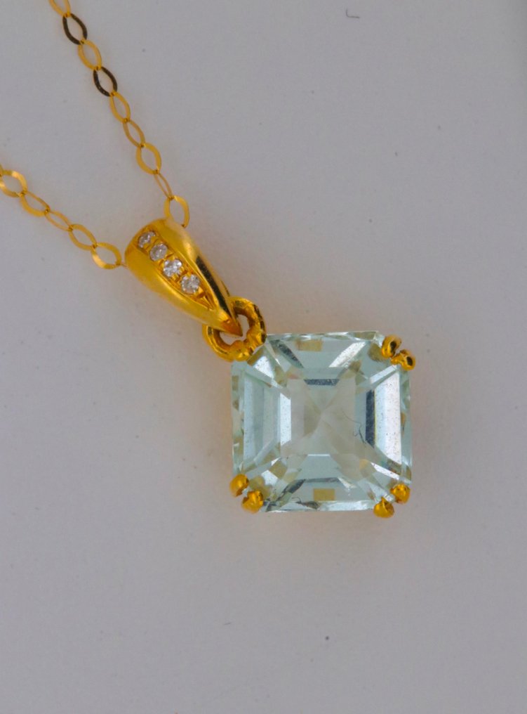 χωρίς τιμή ασφαλείας - Κρεμαστό κόσμημα - 14 καράτια Κίτρινο χρυσό Ακουαμαρίνης #1.0