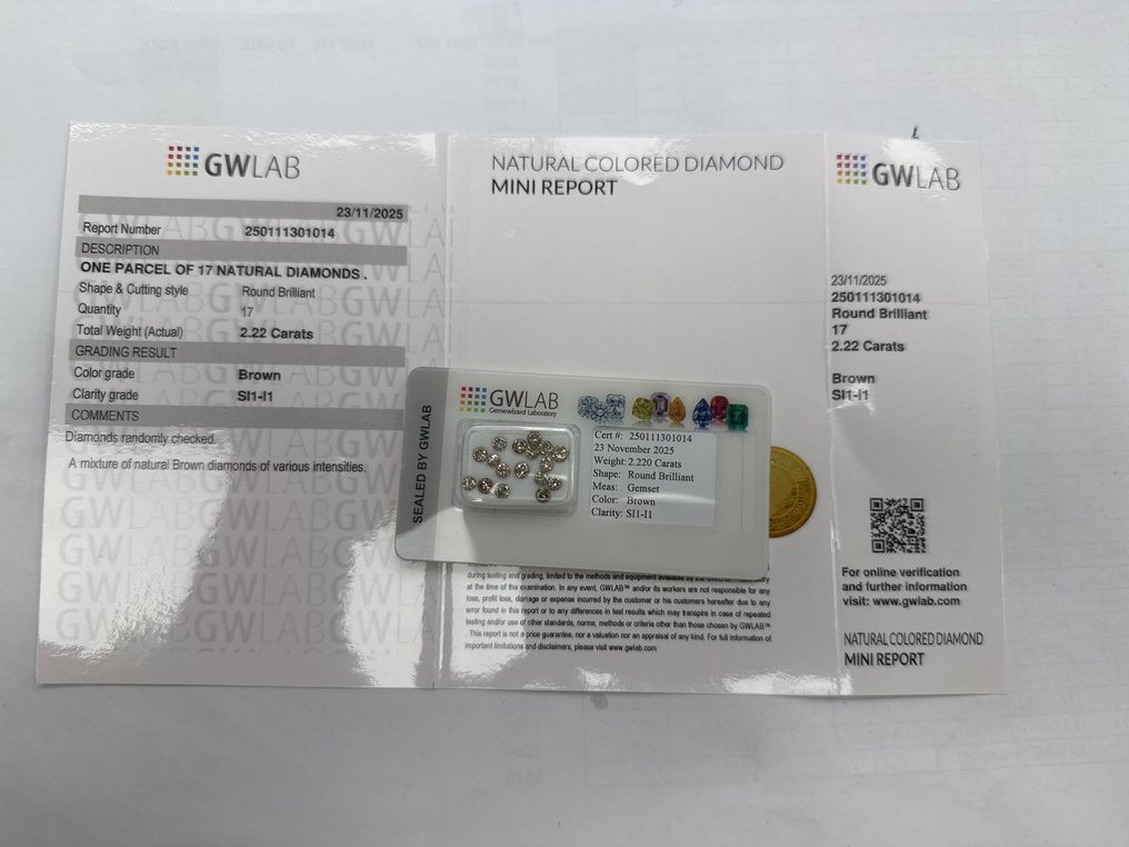 No reserve price - 17 pcs Diamond (Natural coloured) - 2.22 ct - Round Brown - I1, SI1 - Gemewizard Gemological Laboratory (GWLab) #3.2