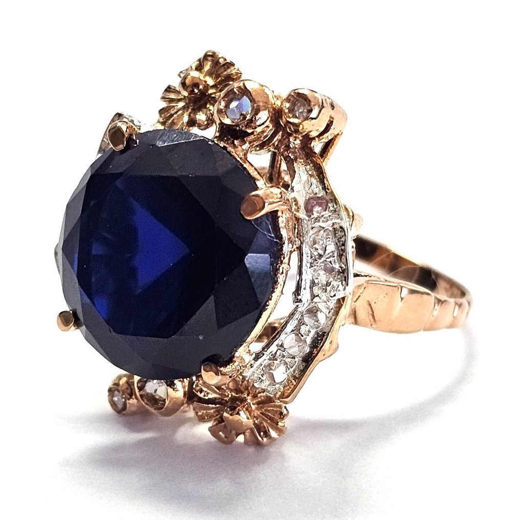 Sans prix de réserve - Bague - 9 carats Or rose, Argent Saphir - Diamant #2.1