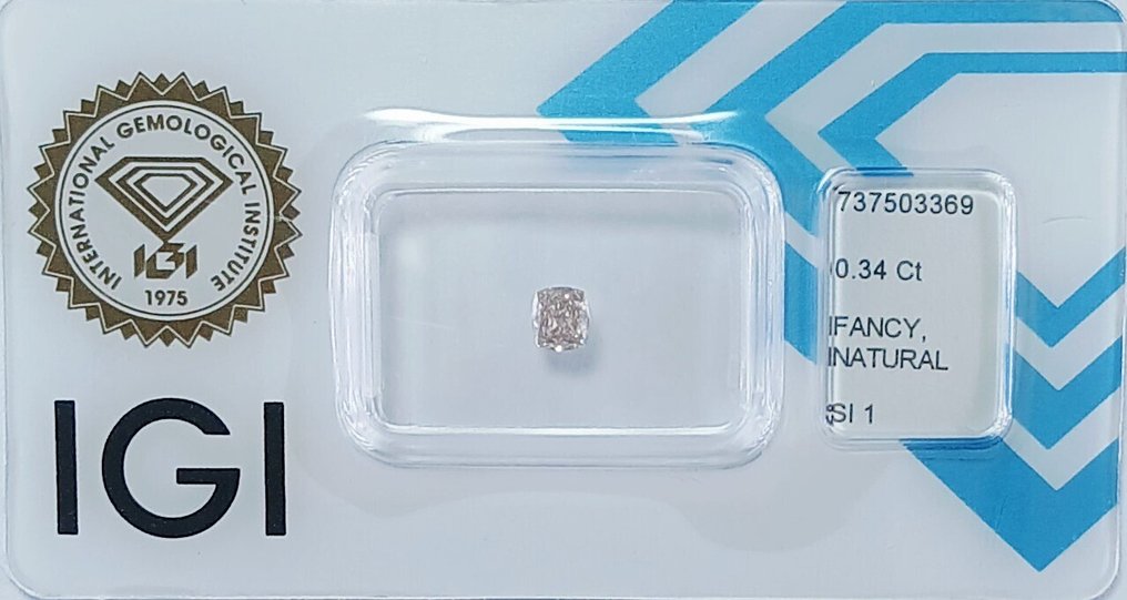 没有保留价 - 1 pcs 钻石  (天然色彩的)  - 0.34 ct - 枕形 - Fancy 稍带桃红色的 棕色 - SI1 微内含一级 - 国际宝石研究院（IGI） #1.0
