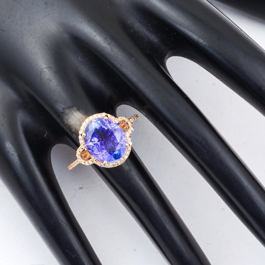 没有保留价 - 戒指 - 14K包金 黄金 - 3.27ct. tw. 坦桑石 - 钻石 #1.0