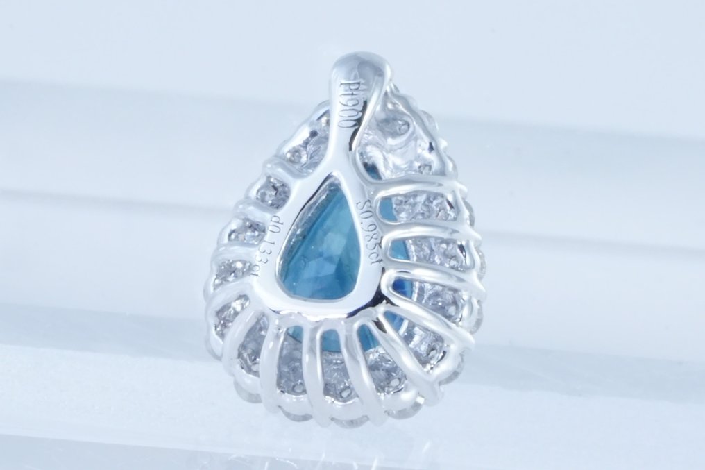 没有保留价 - 吊坠 白金 -  1.11ct. tw. 蓝宝石 - 钻石 #4.3