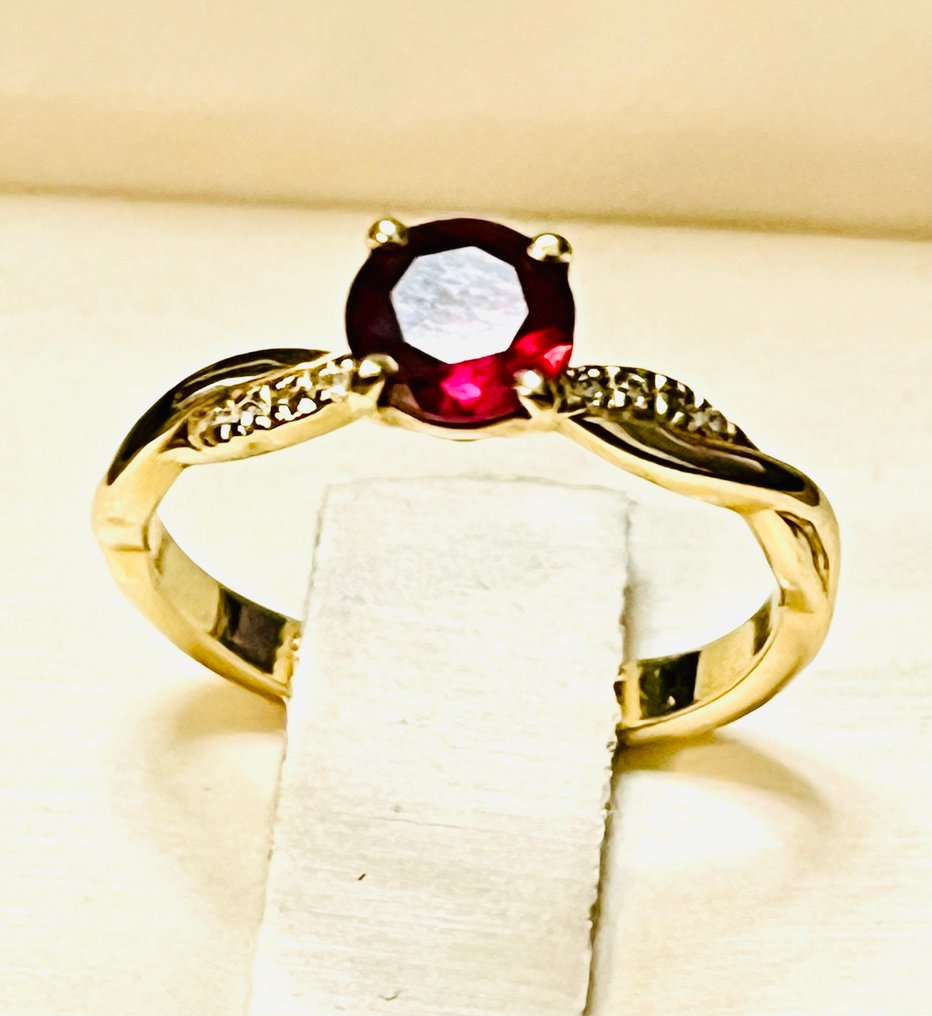 Sormus - 14 kt. Keltakulta - 1.08ct. tw. Rhodoliitti - Timantti #4.3