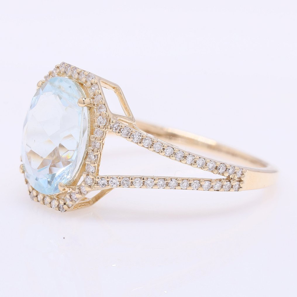 χωρίς τιμή ασφαλείας - Δαχτυλίδι - 14 καράτια Κίτρινο χρυσό - 2.53ct. tw. Ακουαμαρίνης - Διαμάντι #2.1