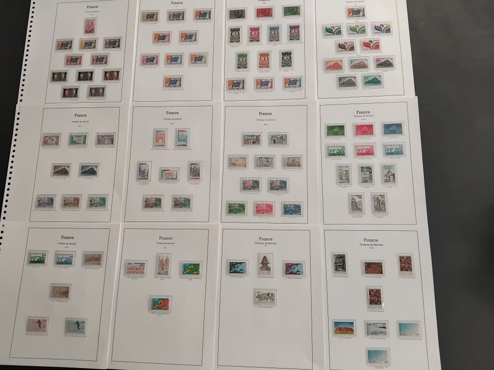 Francia 1958/1996 - Collezione completa di francobolli di servizio dal 1958 al 1996 su fogli di album Yvert Supra con 22 - Voir photos & déscriptif. // Neufs** Luxe. #1.0
