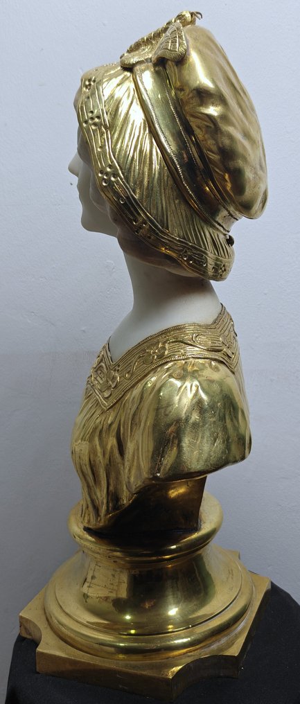Raphaël Febrari (d. 1928) - Statua, Femme au papillon - 43 cm - Bronzo dorato #2.1