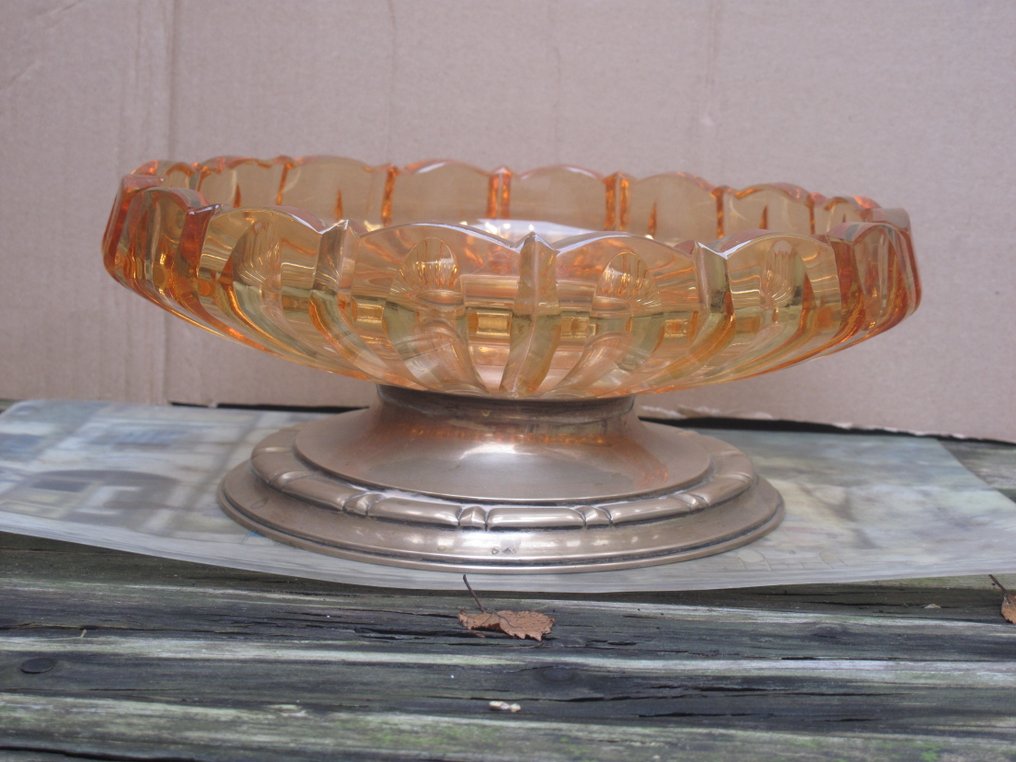 Bowl - schaal met zilvervoet getekend - Crystal - Scale with zivervoet #1.0