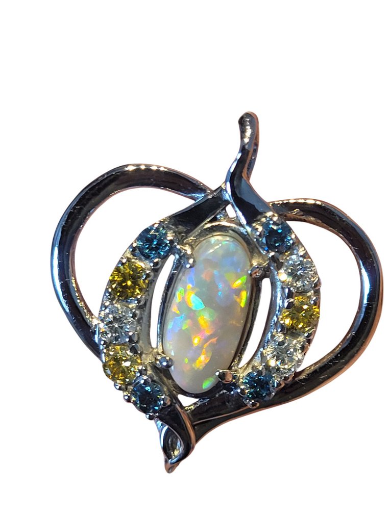 徽章吊坠 白金 蛋白石 - 钻石 - 纯正澳大利亚欧泊 #1.0