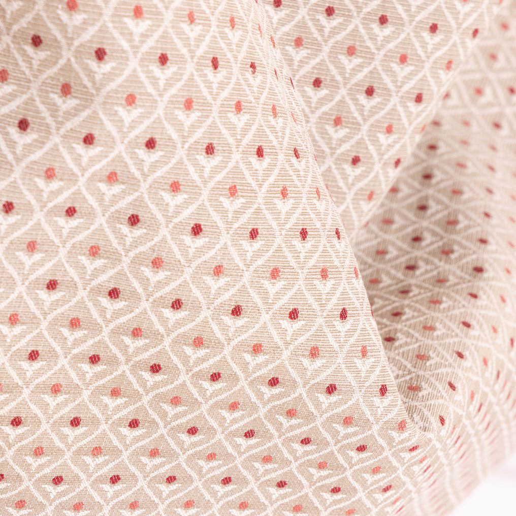 Tecido Gobelin de alta qualidade – areia com poás vermelhos e rosa antigo. - Tecido para estofos - 270 cm - 280 cm #1.0