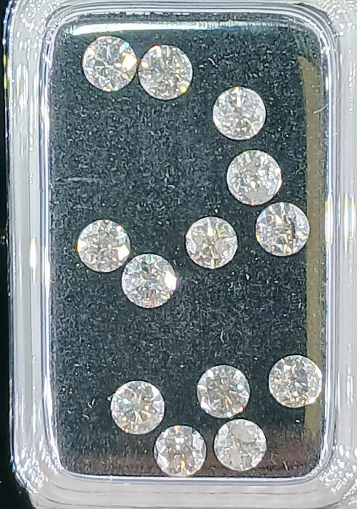 No reserve price - 13 pcs Diamond (Natural) - 1.06 ct - Round - D (colourless), F - SI1, I2 - Gemmological Centre Israel (G.C.I.) #1.0