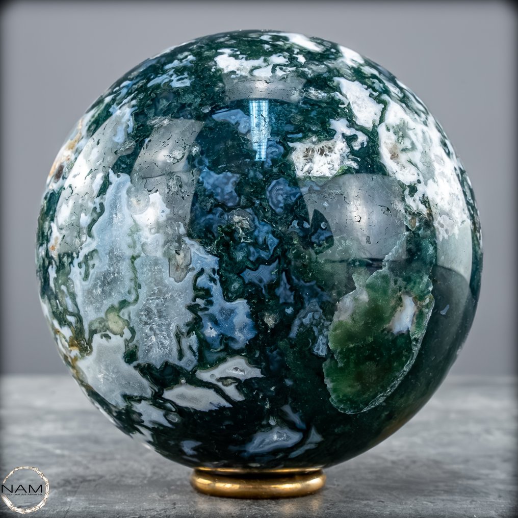 稀有自然艺术苔藓 - 玛瑙 Sphere，巴西- 1003.17 g #1.0