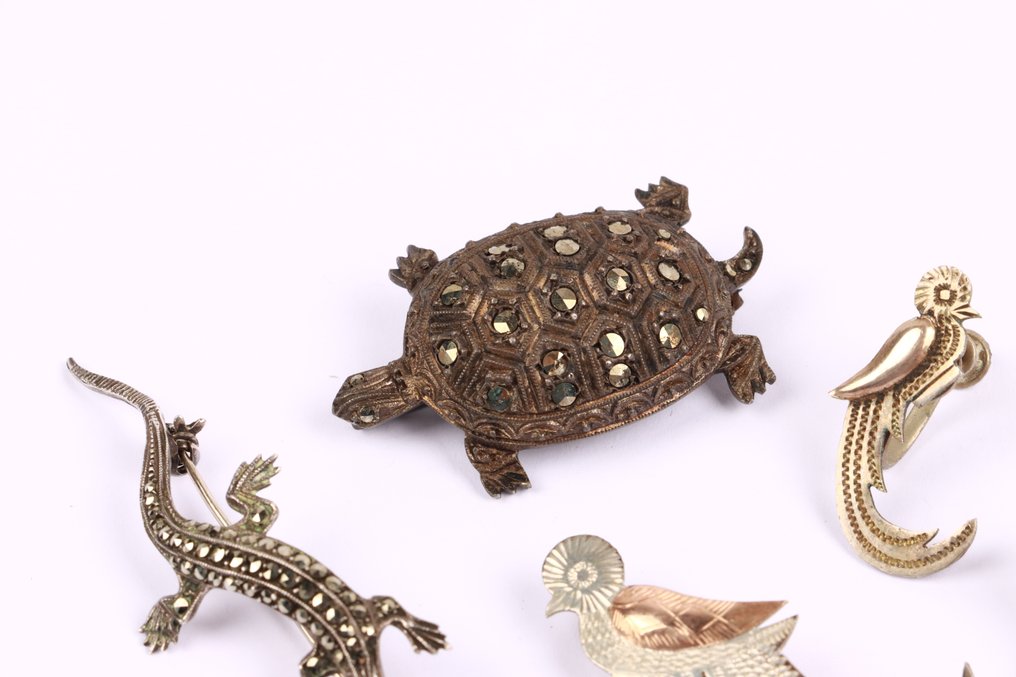 Senza prezzo di riserva - Spilla Argento - Animale in stile vintage con marcasite #3.2