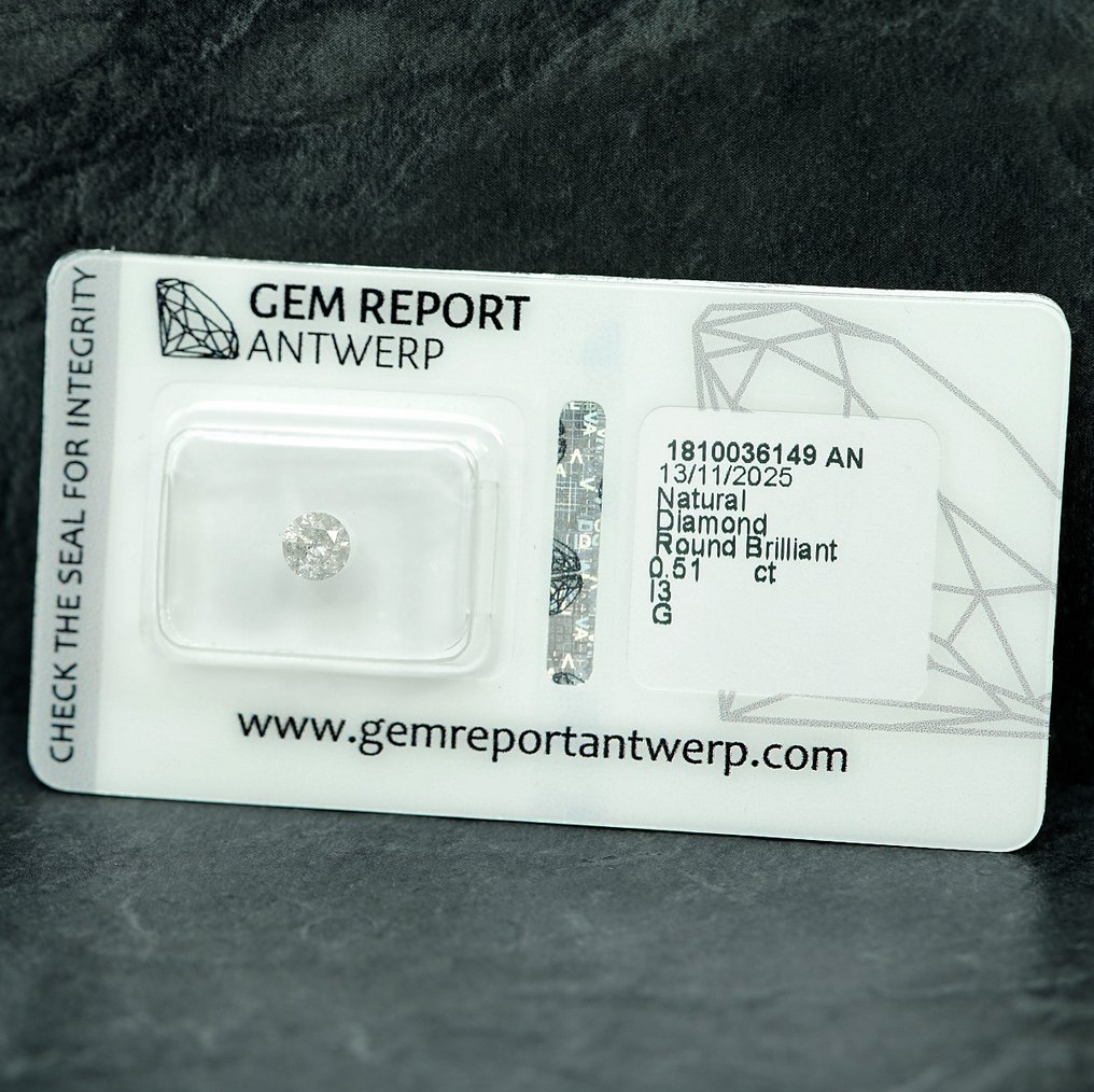 Senza prezzo di riserva - 1 pcs Diamante  (Naturale)  - 0.51 ct - Rotondo - I3 - Gem Report Antwerp (GRA) #4.3