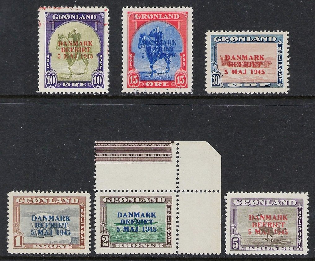 Groenlandia 1945 - Errore di colori di American Liberation - Certificato Nielsen - AFA 20a/25a #1.0