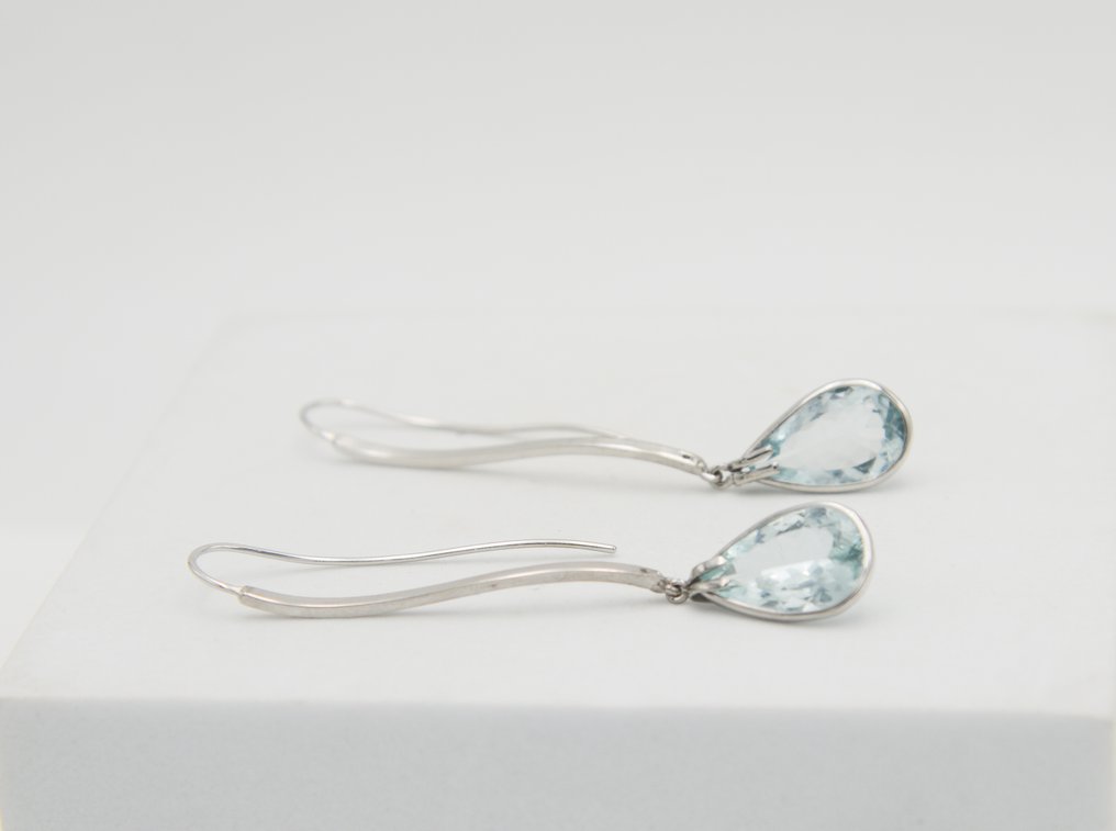 Collier avec pendentif - 18 carats Or blanc Aigue-marine #1.0