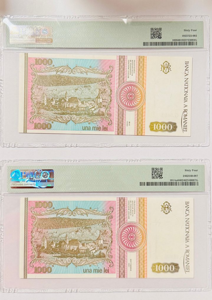 罗马尼亚. - 2 x 1000 Lei -1991/1993 - Pick 101Aa / 102 (没有保留价) #1.0