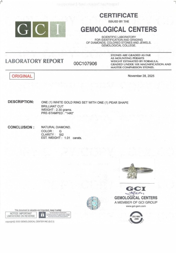 No reserve price - Ring - 14 kt. White gold -  1.01ct. tw. Diamond (Natural) #2.1