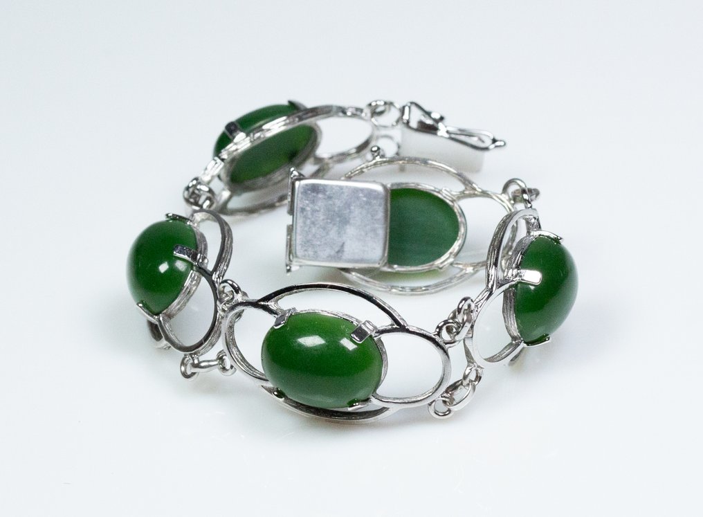 No reserve price - Bracelet - 835 silver - nephrite #4.3