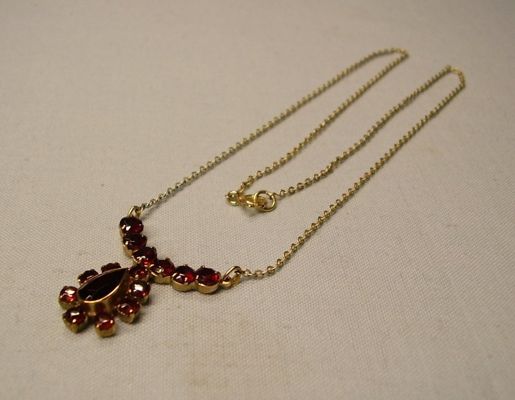 没有保留价 - 项链 - 8K包金 黄金 -  5.00ct. tw. 石榴石 - Böhm。工作大约在1890/1900年 #4.3