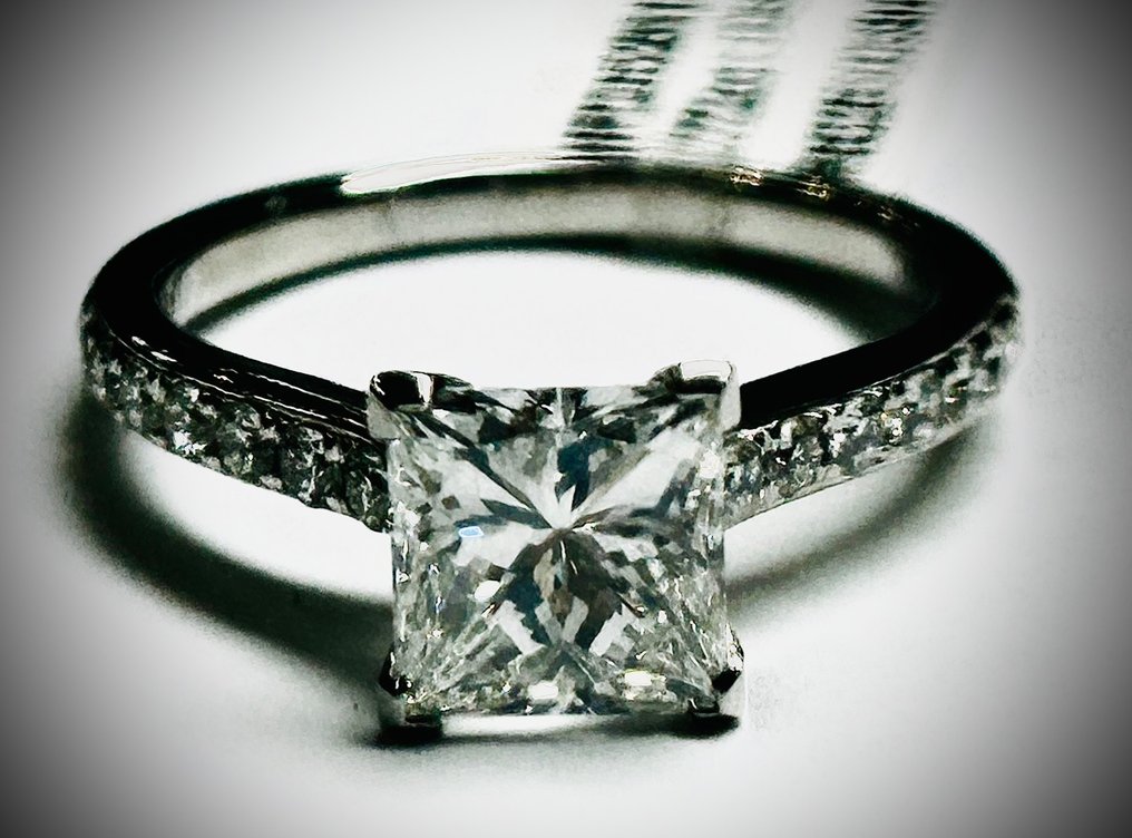 没有保留价 - 戒指 白金 - 1.72ct. tw. 钻石 (天然) - 公主切戒指 #3.2