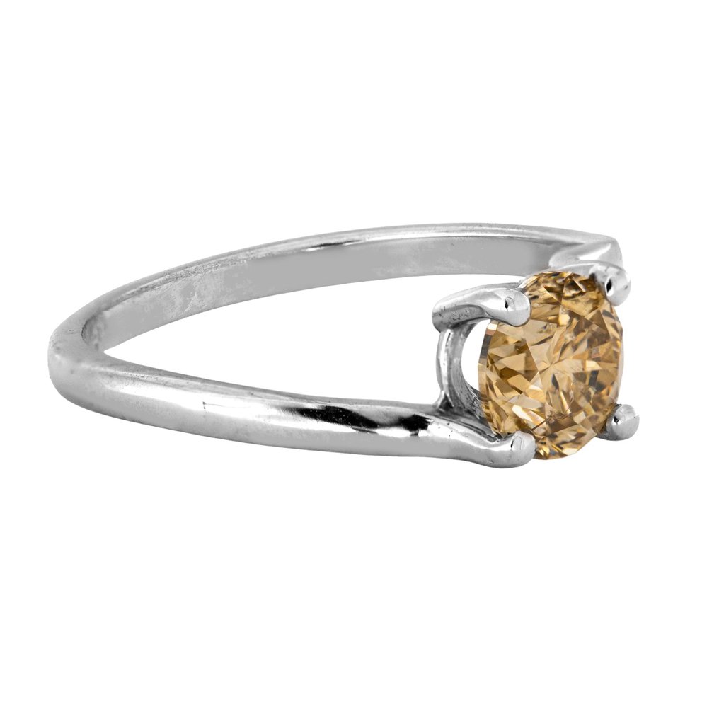 No reserve price - Ring - 14 kt. White gold - 1.08ct. tw. Yellow Diamond (Natural coloured) #3.2
