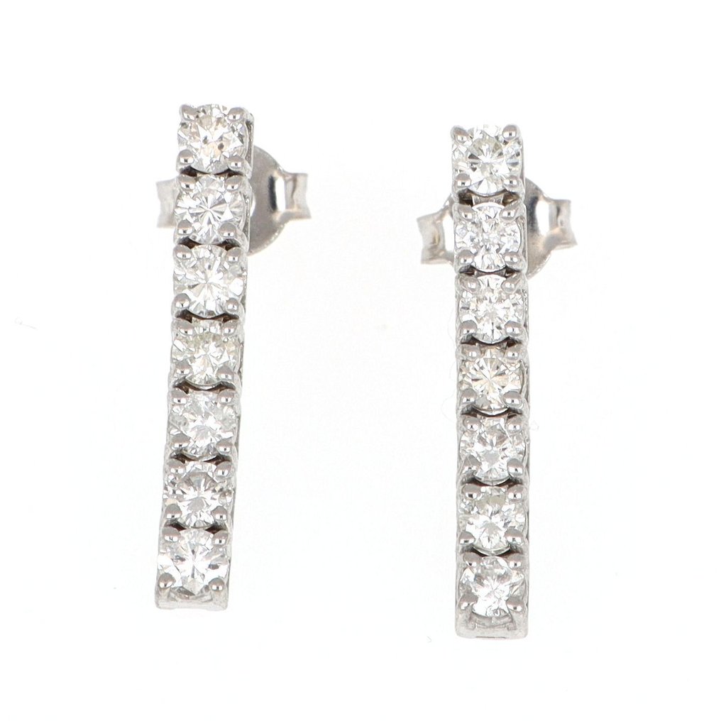 χωρίς τιμή ασφαλείας - Σκουλαρίκια - 18 καράτια Λευκός χρυσός -  1.10ct. tw. Διαμάντι (Φυσικό)  #1.0