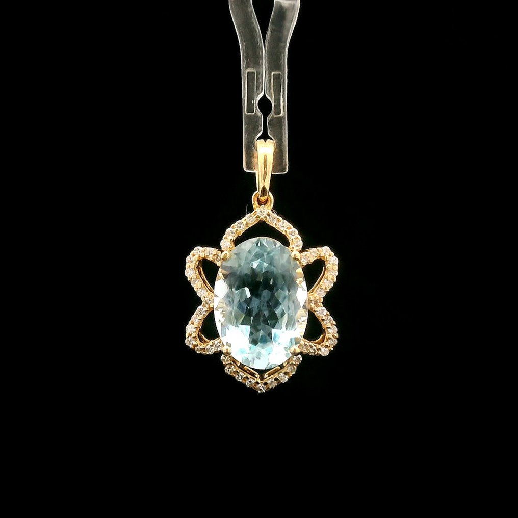 沒有保留價 - 墜飾 - 14 克拉 黃金 - 2.95ct. tw. 海藍寶石 - 鉆石 #3.2