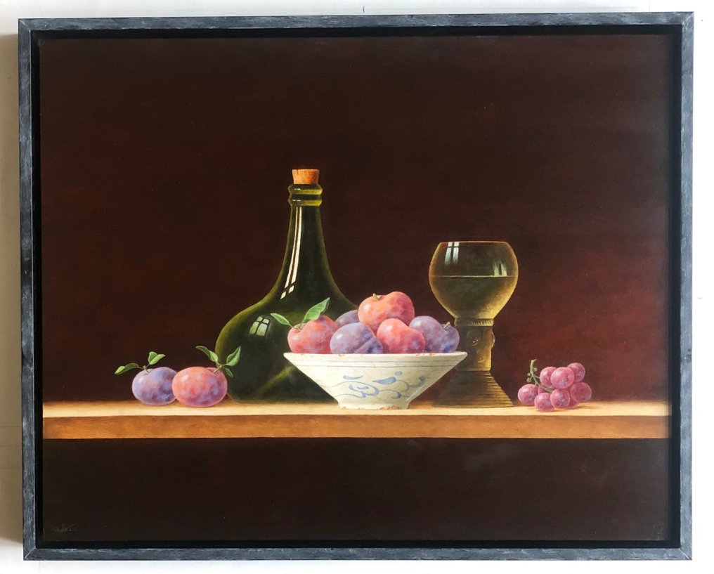 Ruud Verkerk - Stilleven met 17e eeuwse wijnfles en Roemer. #1.0