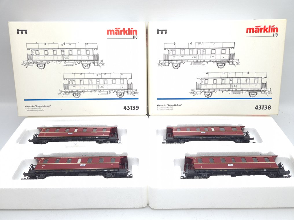 Märklin H0 - 43138/43139 - Modeltrein personenwagonset (2) - 2 sets van 2 donderbussen (4 totaal) - DB #1.0