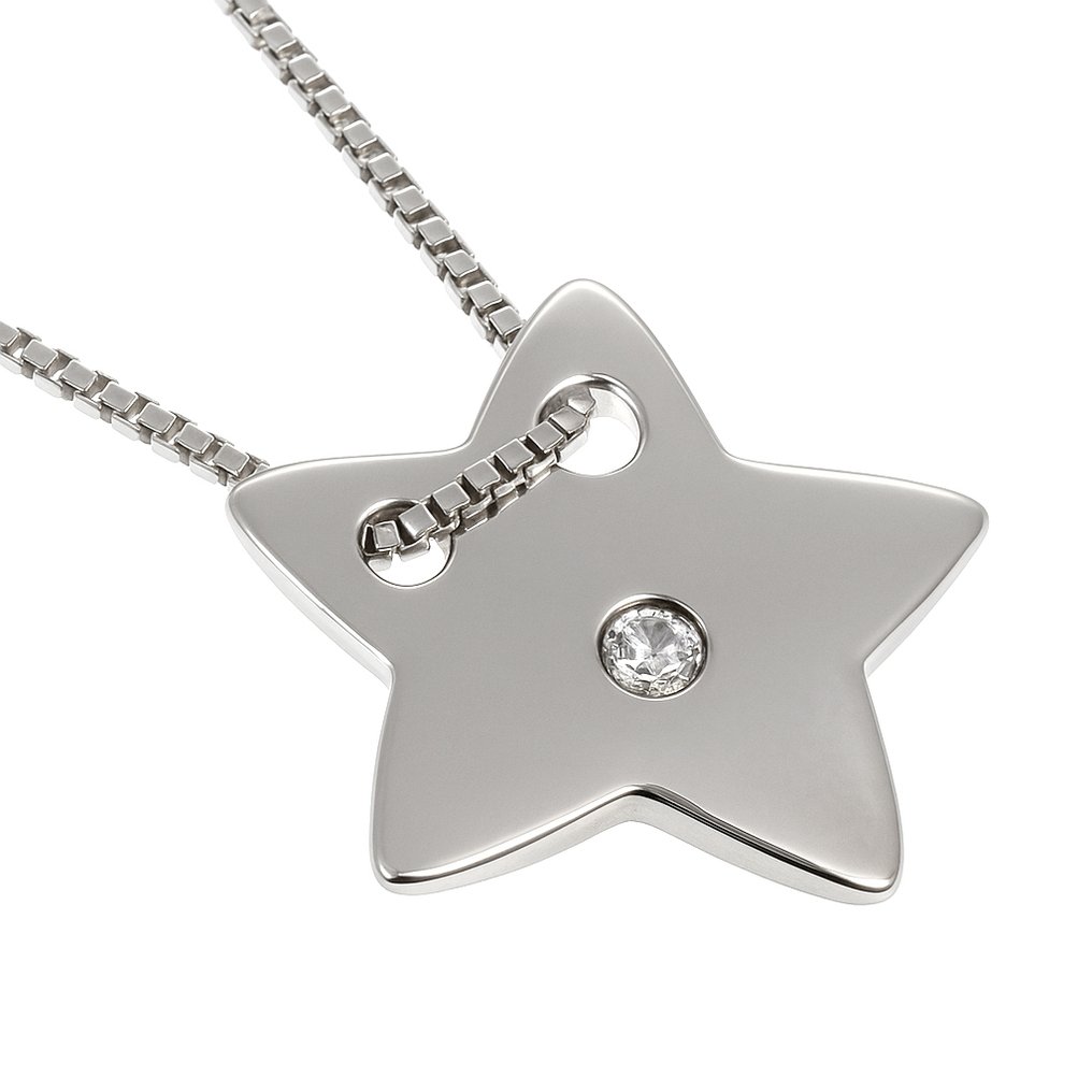 Κολιέ με μενταγιόν - 18 καράτια Λευκός χρυσός - 0.04ct. tw. Διαμάντι (Φυσικό) #1.0