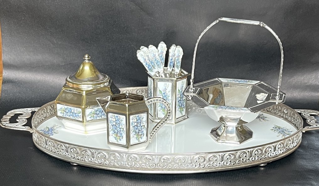 Pako Rhenen - Servizio per zucchero e panna (11) - Smalto, Placcato argento - Vergeet Mij Nietjes #1.0