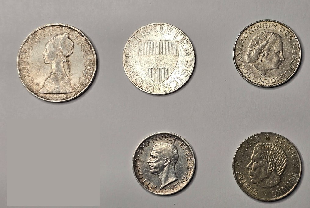 Italie, Pays-Bas, Autriche, Suède. 5 lire "aquilotto" 1928 - Regno d'Italia e altre monete d'argento. 1928 - 1966 (Sans prix de réserve) #1.0