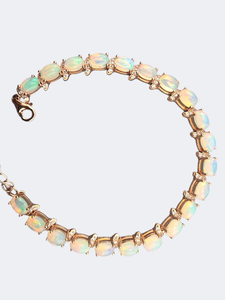 χωρίς τιμή ασφαλείας - Βραχιόλι τένις Ασημί -  9.84ct. tw. Οπάλιο - Φυσική λευκή όπλα 11,25 #1.0